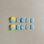 Gorgeous Glacier press on nails with cute character design and sparkling elements, featuring Nail art designs and Glitter nails, ideal for Holiday nails