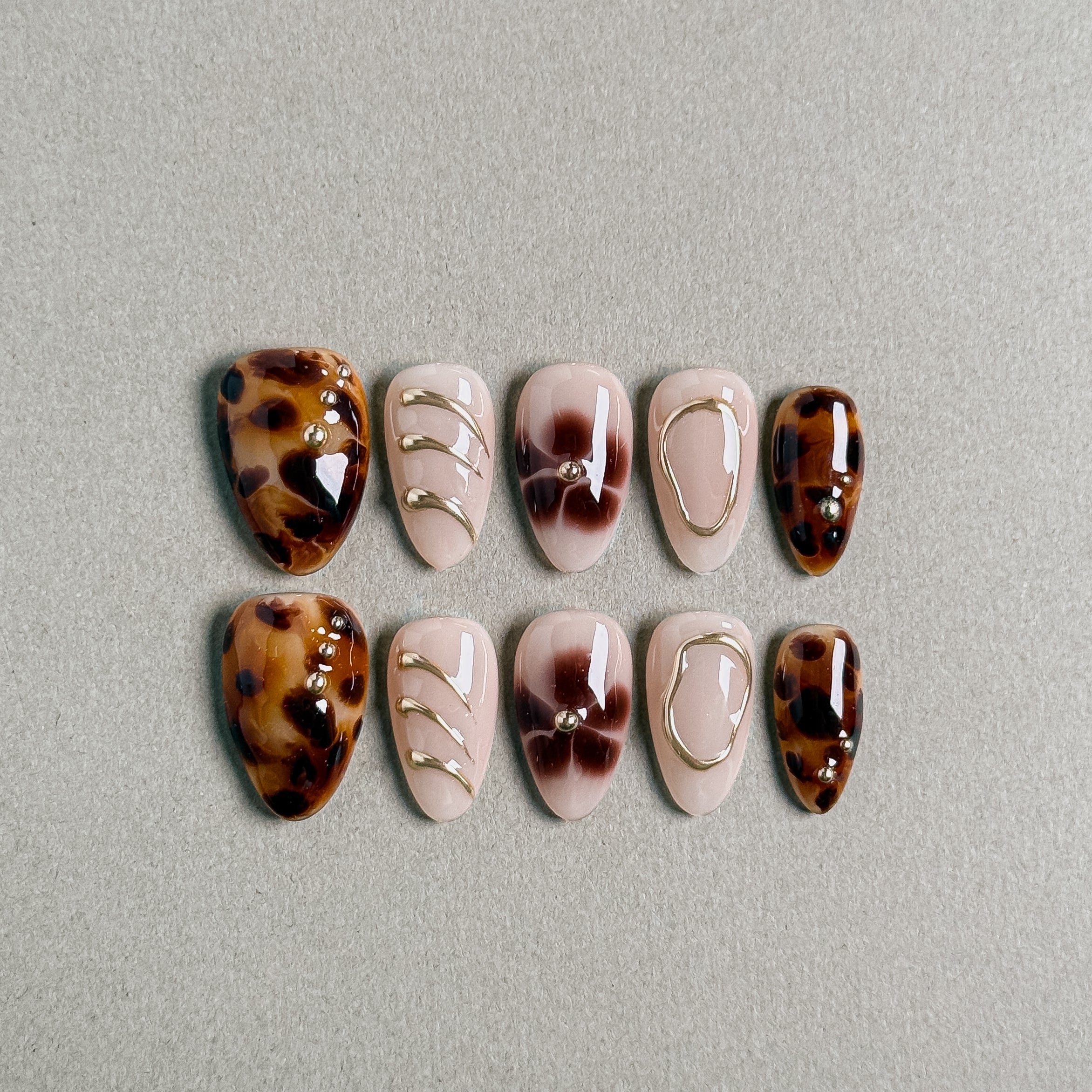 Stylish Misu press on nails with trendy leopard and floral designs, featuring Nail art designs and Luxury press on nails, suitable for Party nails
