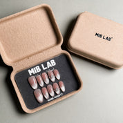 MIBLAB's Rhinestone nails in French tip nails style, packaged in eco-friendly box. Features nail accessories with subtle pink gradient. Ideal for wedding nails or party nails, showcasing luxury press on nails. Offers handmade press on nails with professional nail art detail.