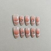 Gorgeous Meteor press on nails with a soft pink gradient and delicate star chain accents, featuring Minimalist nails and Rhinestone nails, perfect for Everyday nails