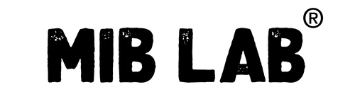 A bold, black text logo displaying "MIB LAB" on a gray background, featuring a registered trademark symbol ®. The logo's font has a textured, slightly distressed appearance, giving it a modern and rugged feel.