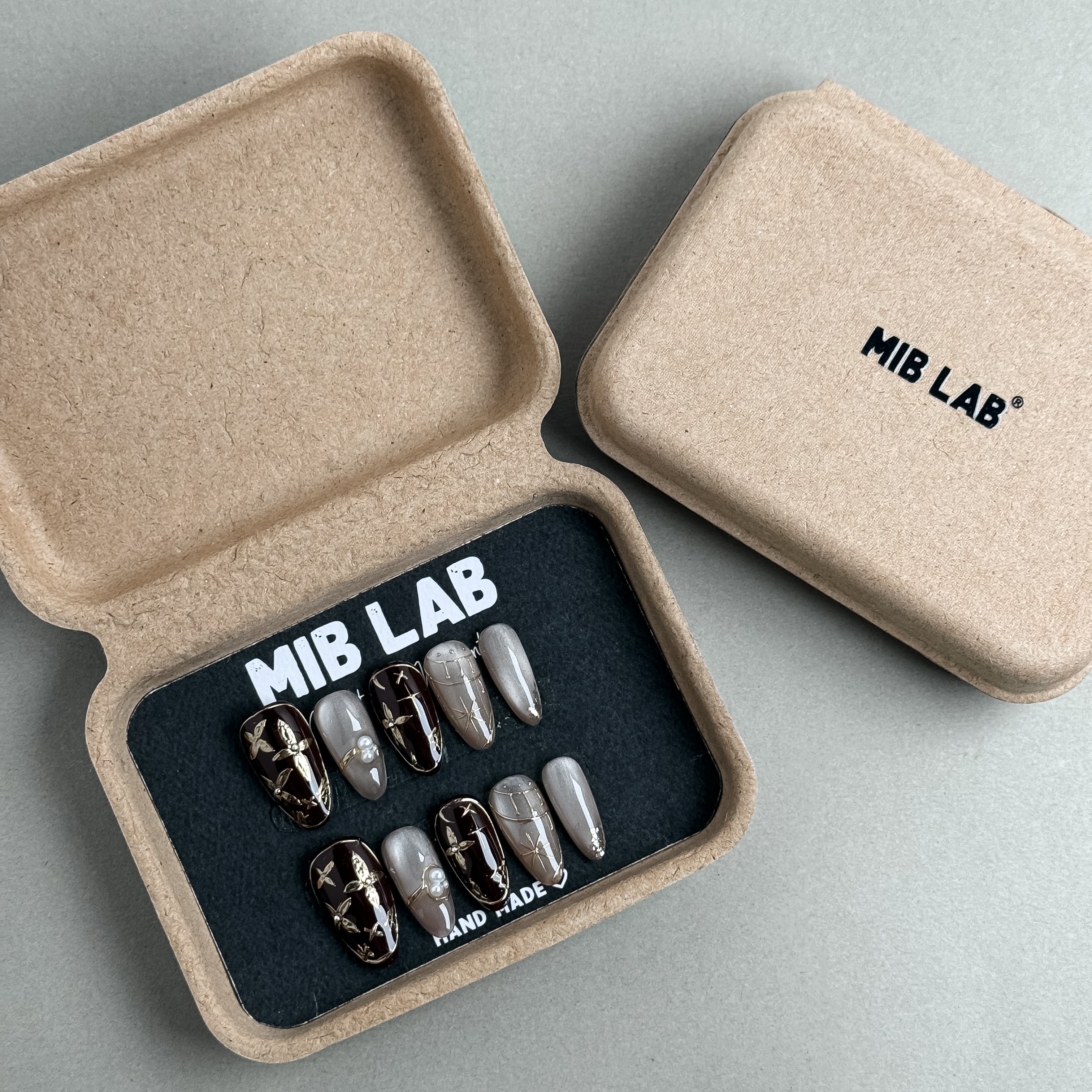 MIBLAB packaging box showing the Wool & Wood nail set